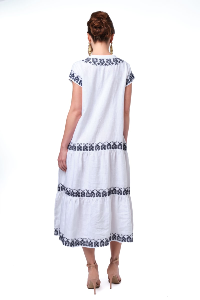 Coralie Dress - White/Navy Embroidery