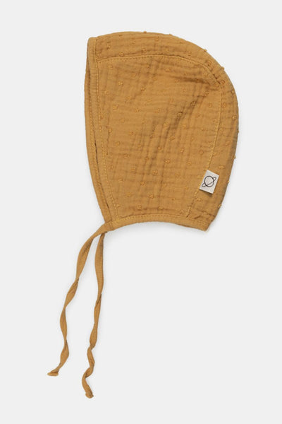 Organic gauze baby bonnet - Mustard