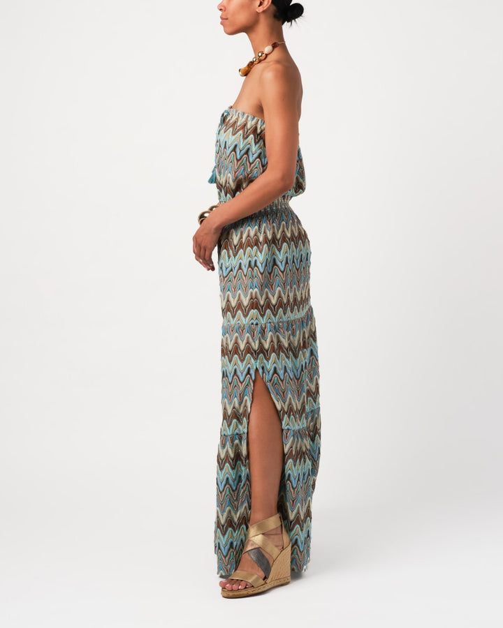 Vera Dress W/ Puff Sleeve - Blue Striped Yarn Dyed