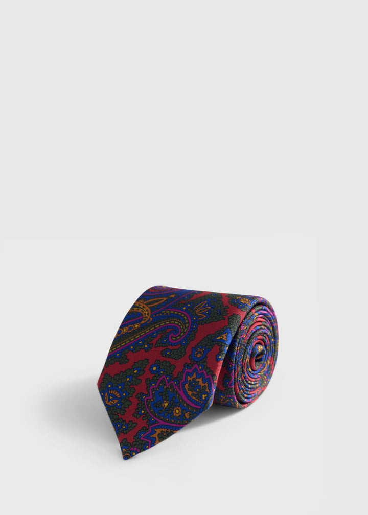 Ornate Paisley Print Tie - Red