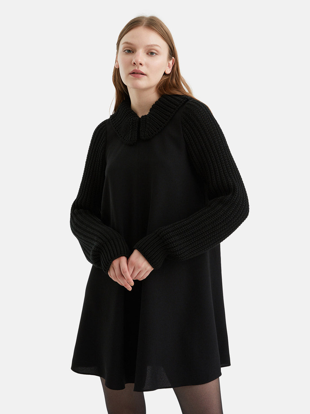 Knit Details Dress - Black