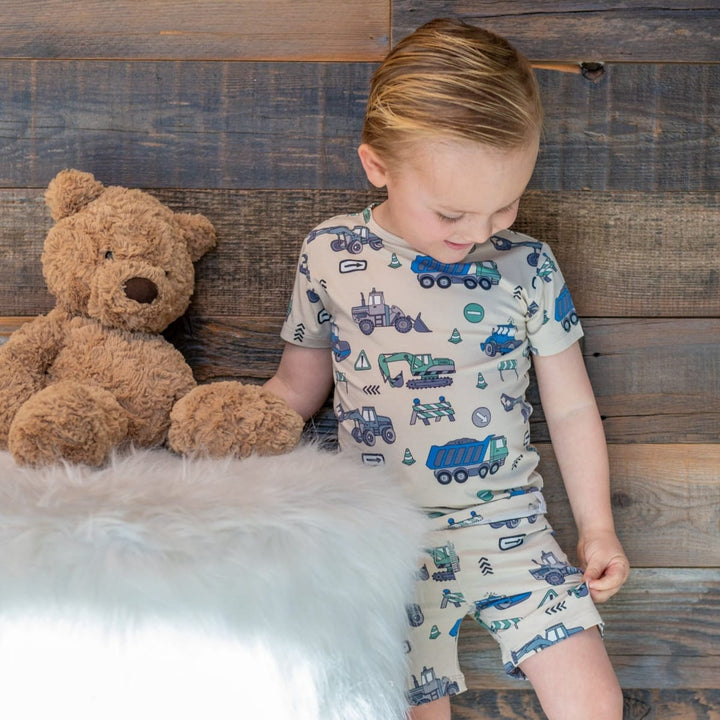 Trucks Diggers Construction Summer Pajama Set - Construction Site