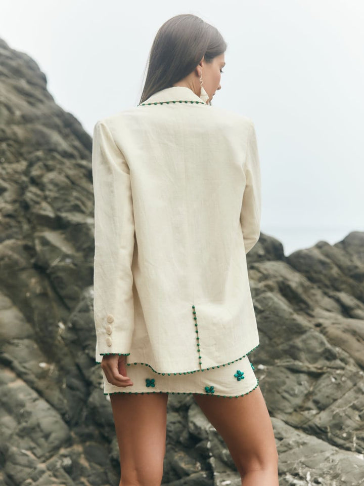 Amber Blazer - Ivory & Turquoise