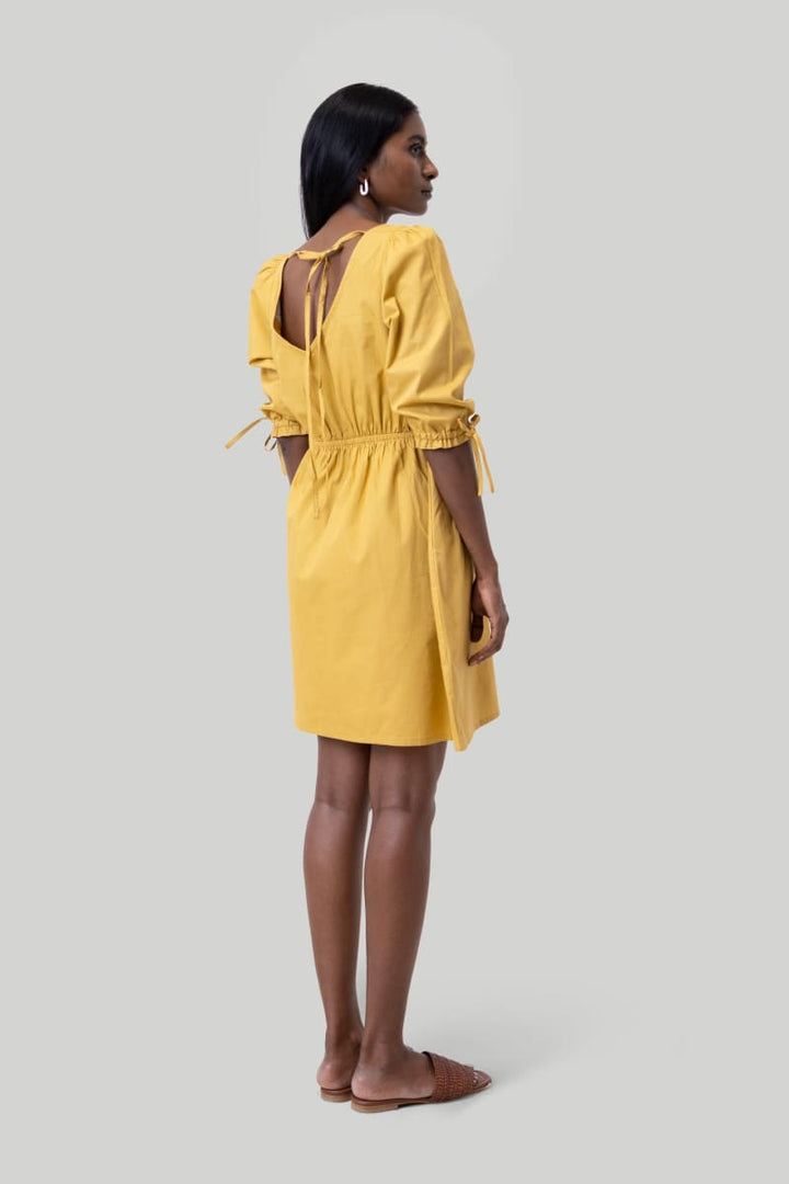 Gathered Elbow Sleeve Short Dress - Tuscan Sun