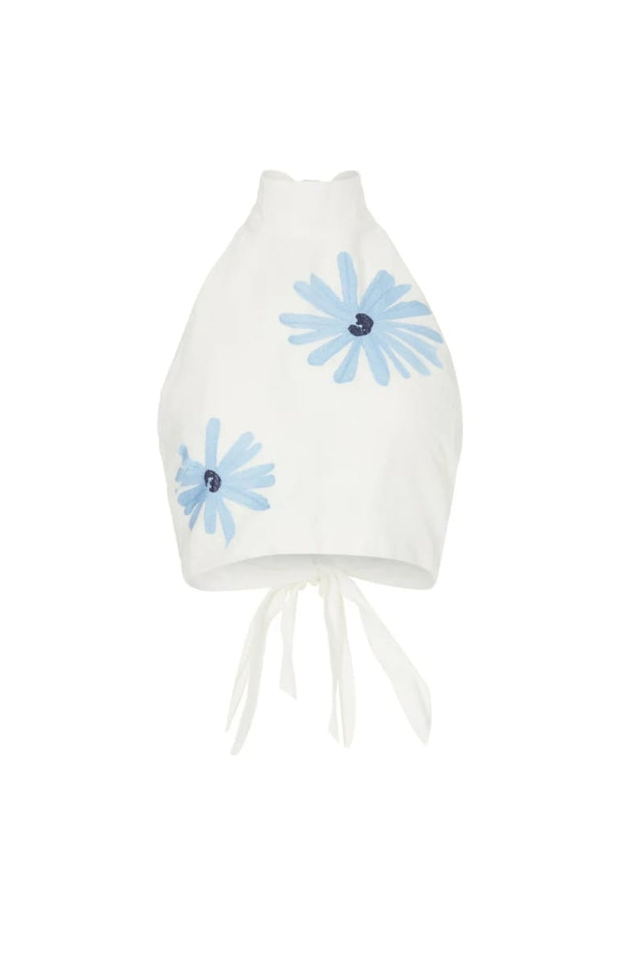 Embroidered Halter Top - White Combo