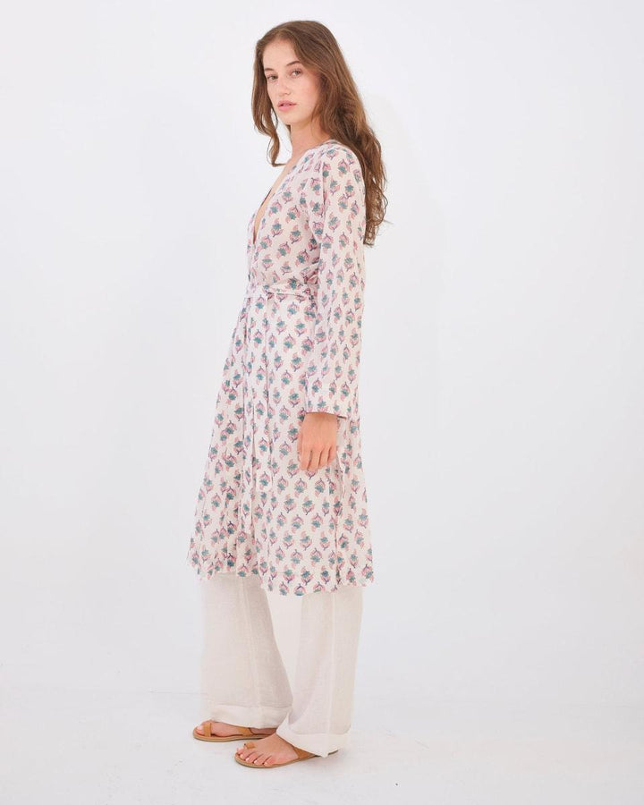 Noor Kimono - Tiny Lotus Pink Teal