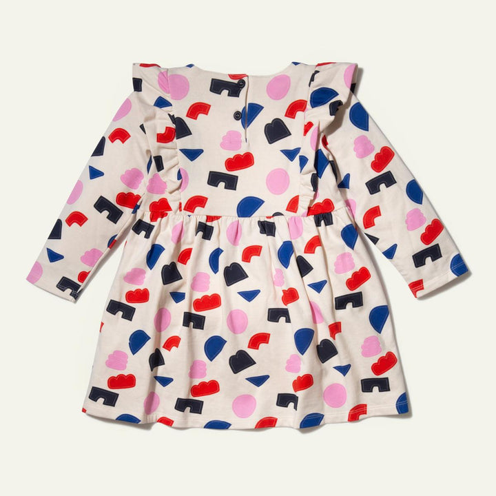 Recycled Cotton Shapes Kid Ruffle Dress - Petal Pink Multi