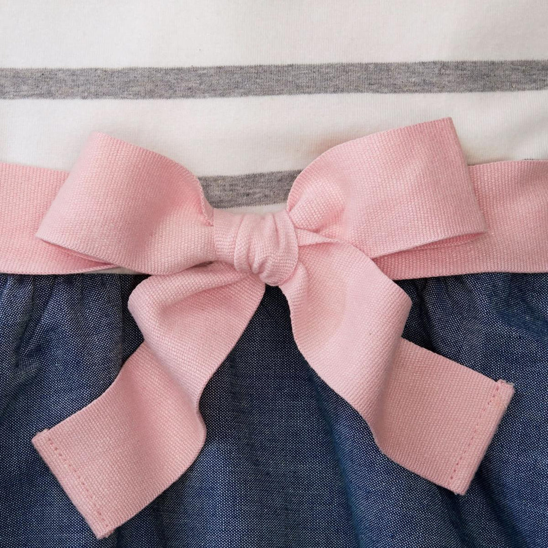 Baby Lightweight Blocked Organic Skater Dress - Gray Stripe with Chambray