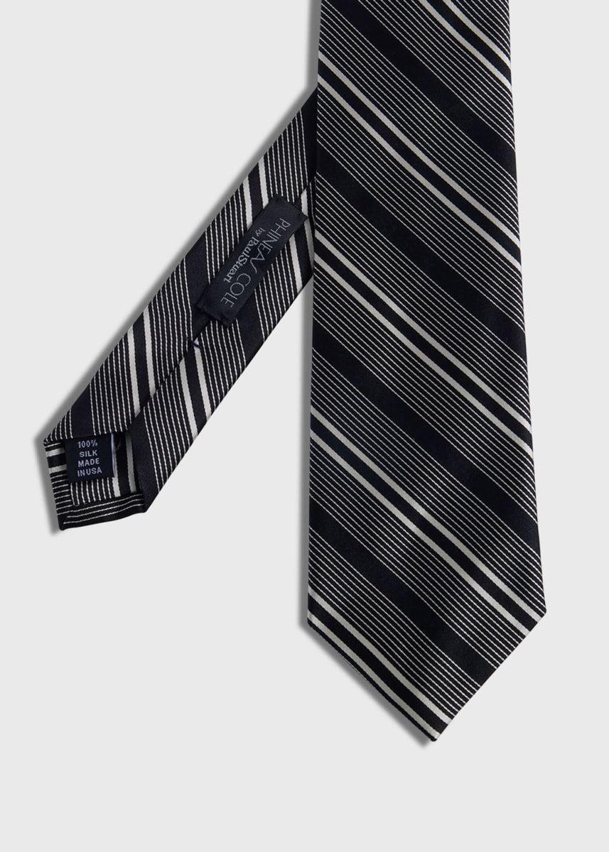 Silk Woven Deco Stripe Tie - Black/Cream