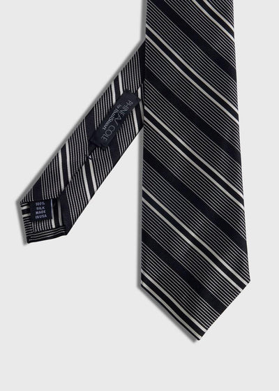 Silk Woven Deco Stripe Tie - Black/Cream