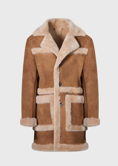Shearling Long Coat - Tobacco