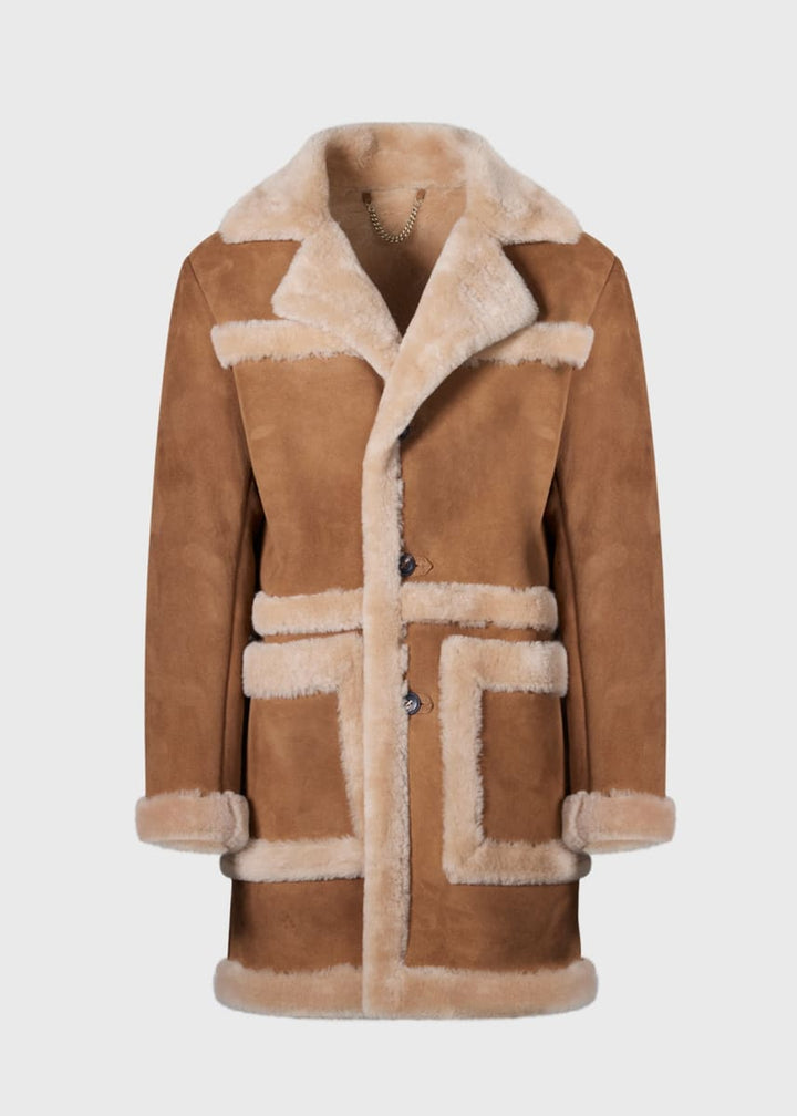 Shearling Long Coat - Tobacco