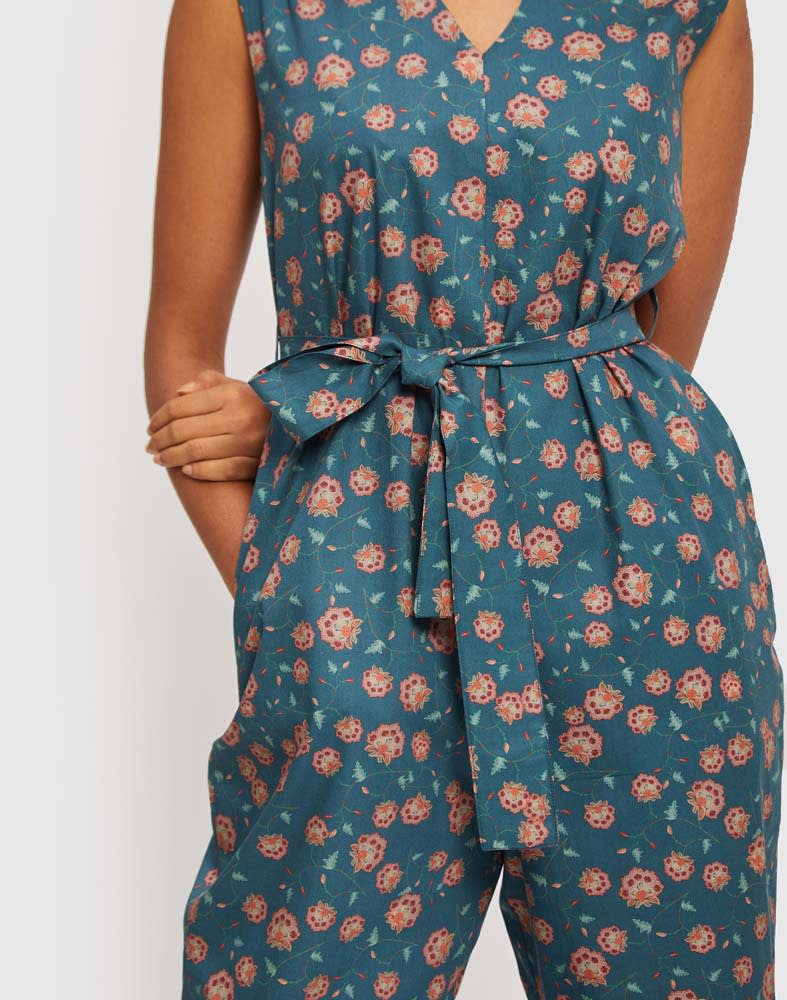 Sleeveless Belted Jumpsuit - Dark Green