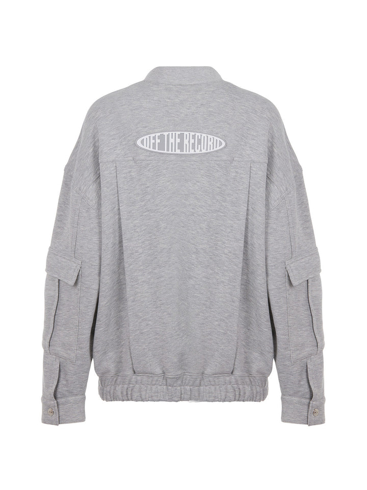 Loose-Fit Bomber Jacket with Pockets - Grey Melange