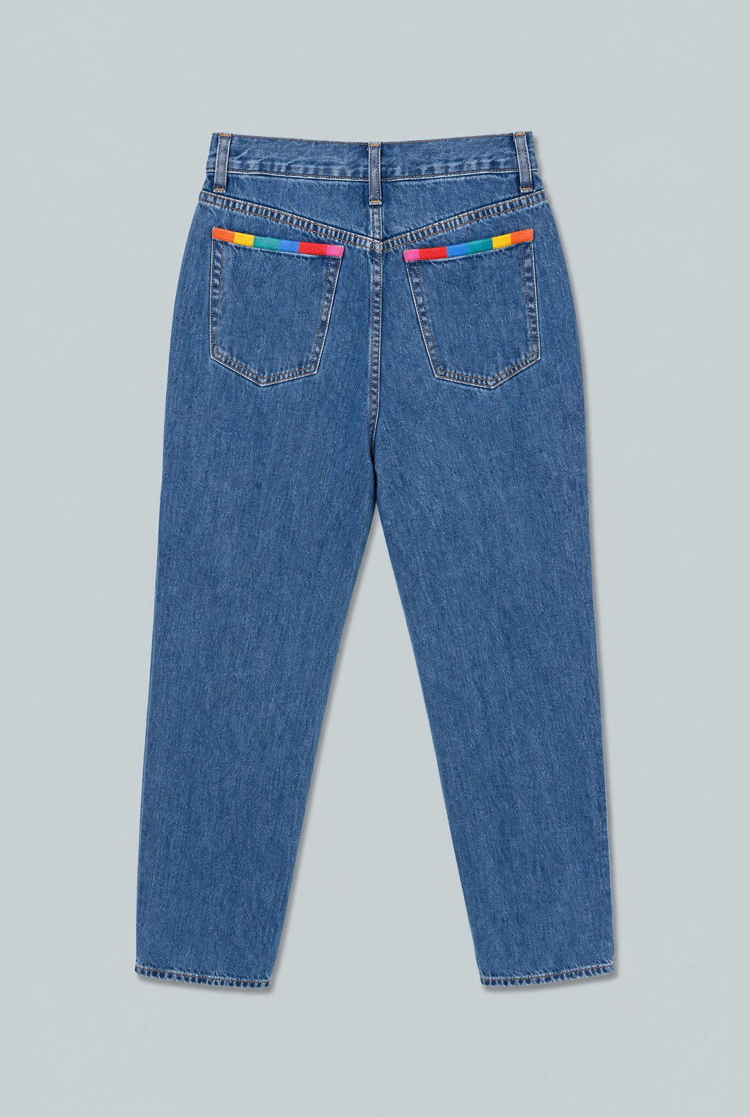 Embroidered Straight Leg Denim - Medium Blue