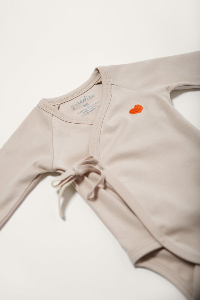 Organic Wrap Bodysuit - Sand w/ Heart