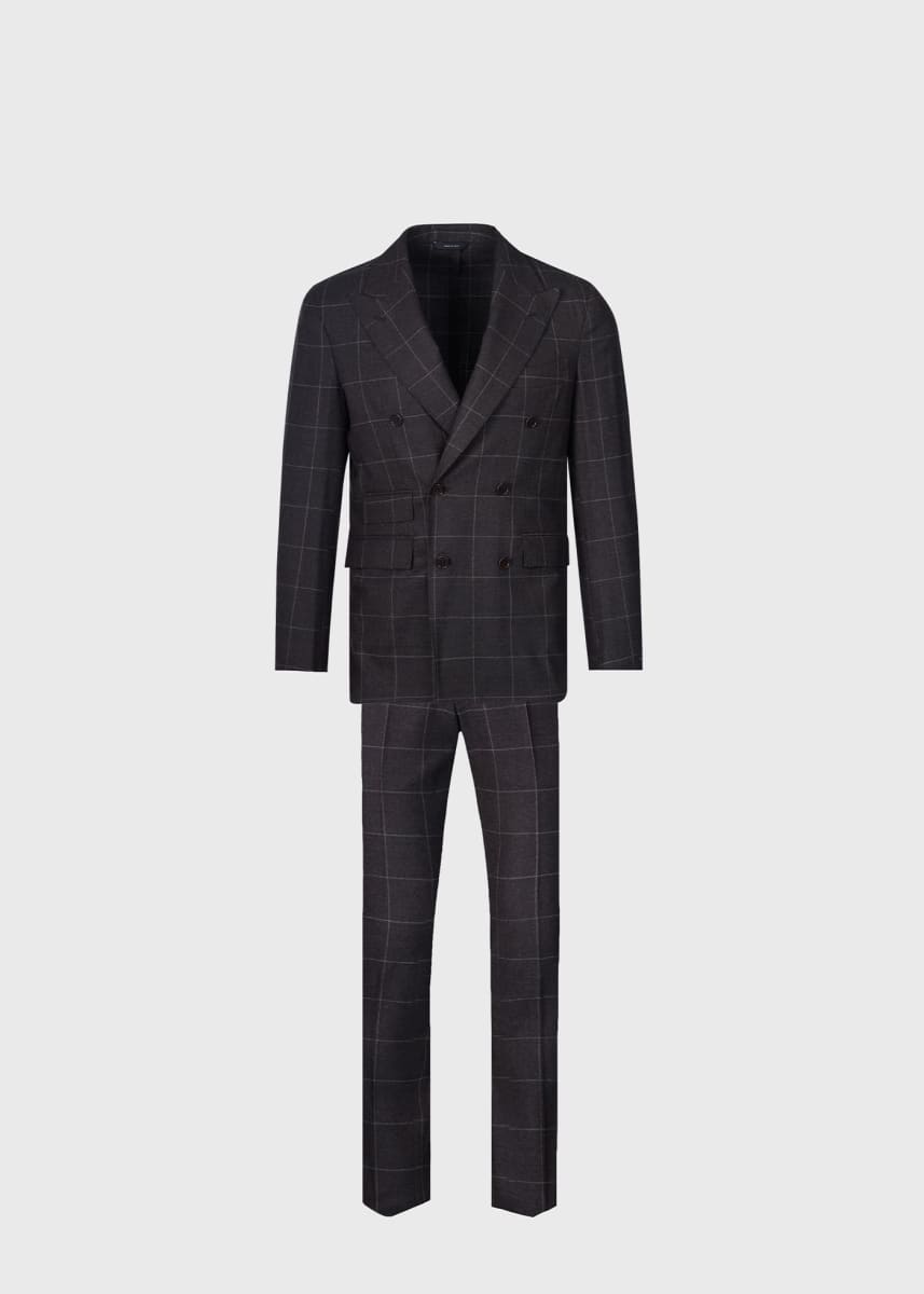 Super 130s Wool Windowpane Suit - Taupe