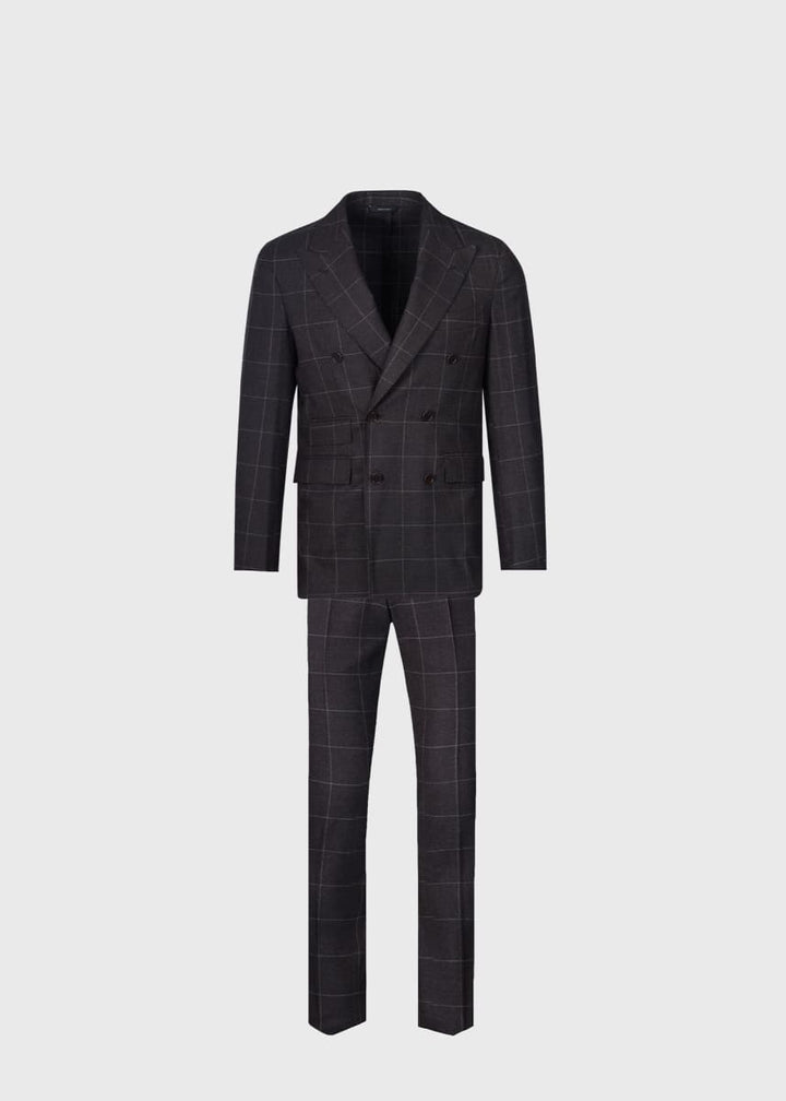 Super 130s Wool Windowpane Suit - Taupe