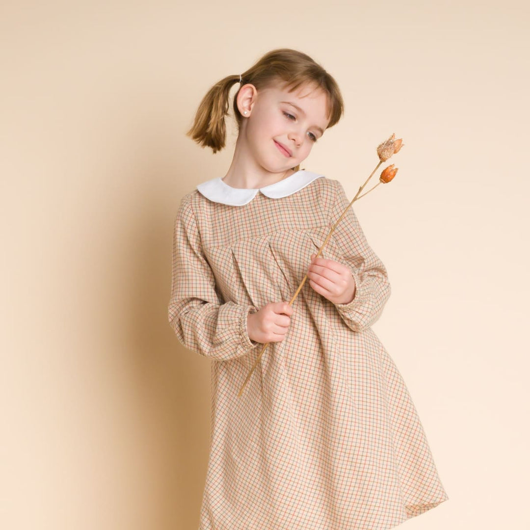 Brook Girls Dress - Beige Country Check