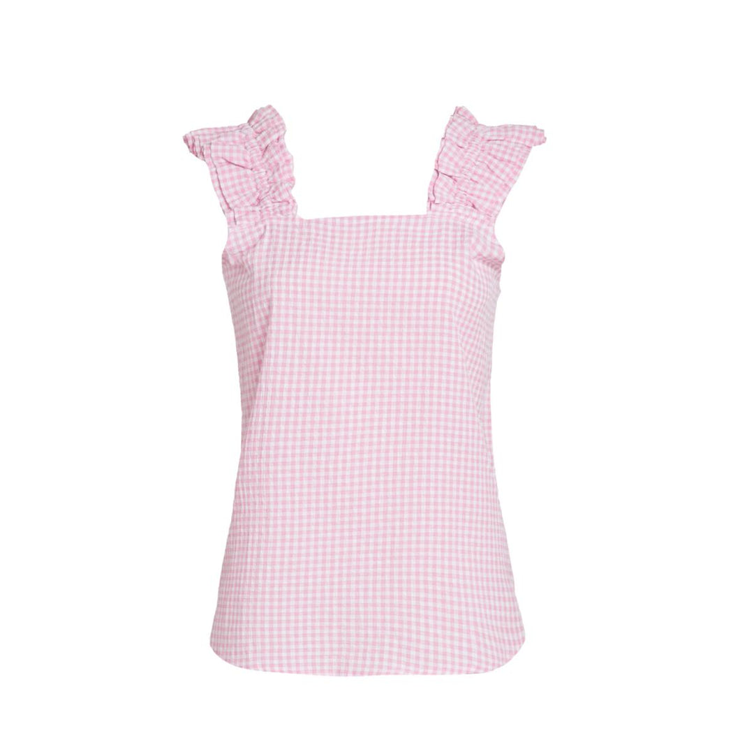 Caroline Ruffle Sleeveless Top - Pink Peony