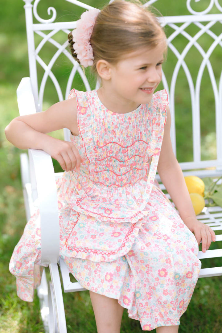 Marguerite Frilled Sleeveless Smocked Dress - Pink Floral