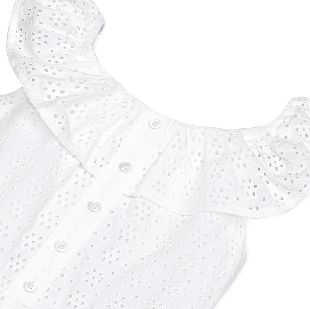 Baby Organic Eyelet Ruffle Romper - White Eyelet
