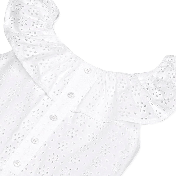 Baby Organic Eyelet Ruffle Romper - White Eyelet