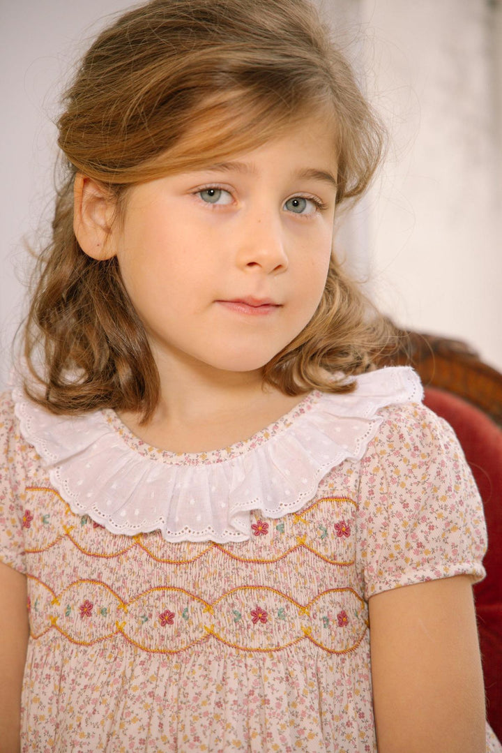 Isadora Short Sleeve Floral Smocked Dress - Yellow Floral