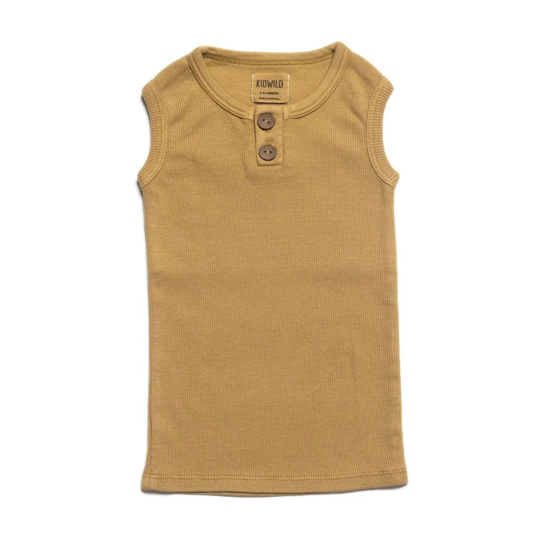 Organic Vintage Henley Tank - Ochre Tank Tops Kid Wild 