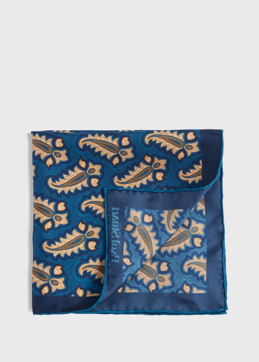 Silk Tossed Paisley Medallion Pocket Square - Blue