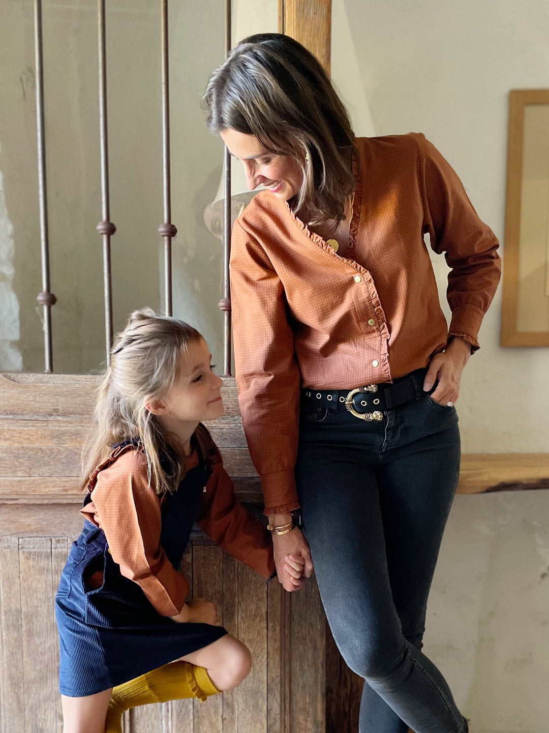 Alphee Ruffled Blouse - Chestnut Squares