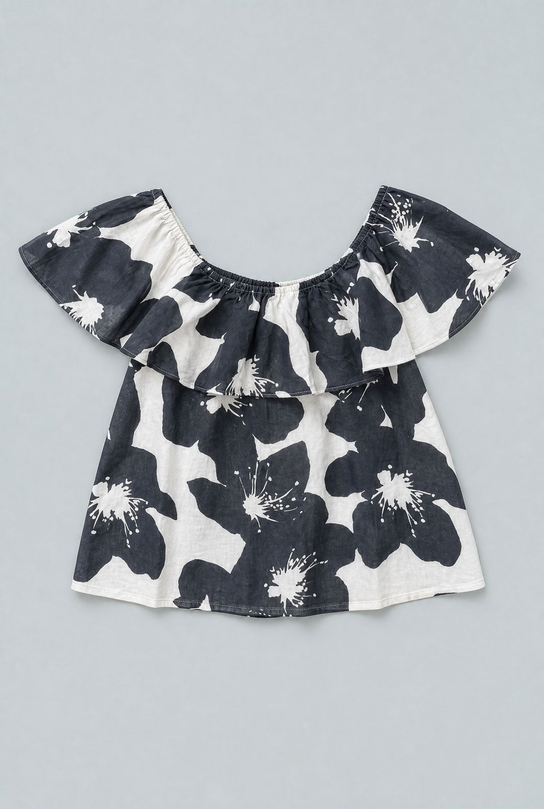 Floral Ruffle Top - Black/White