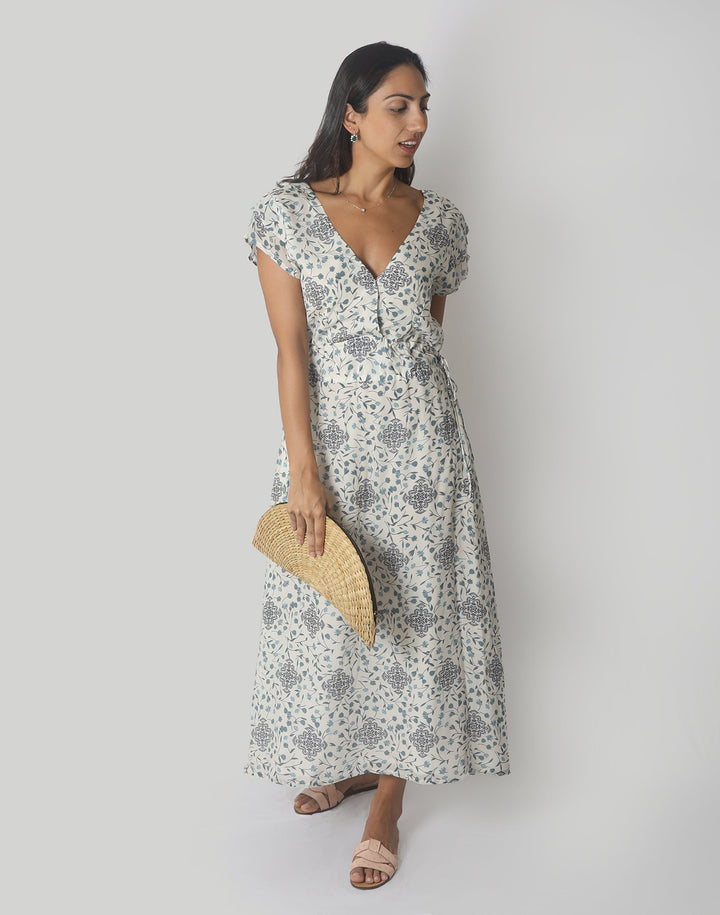 Sapphire Haze Drawstring Maxi Dress - Sapphire Garden