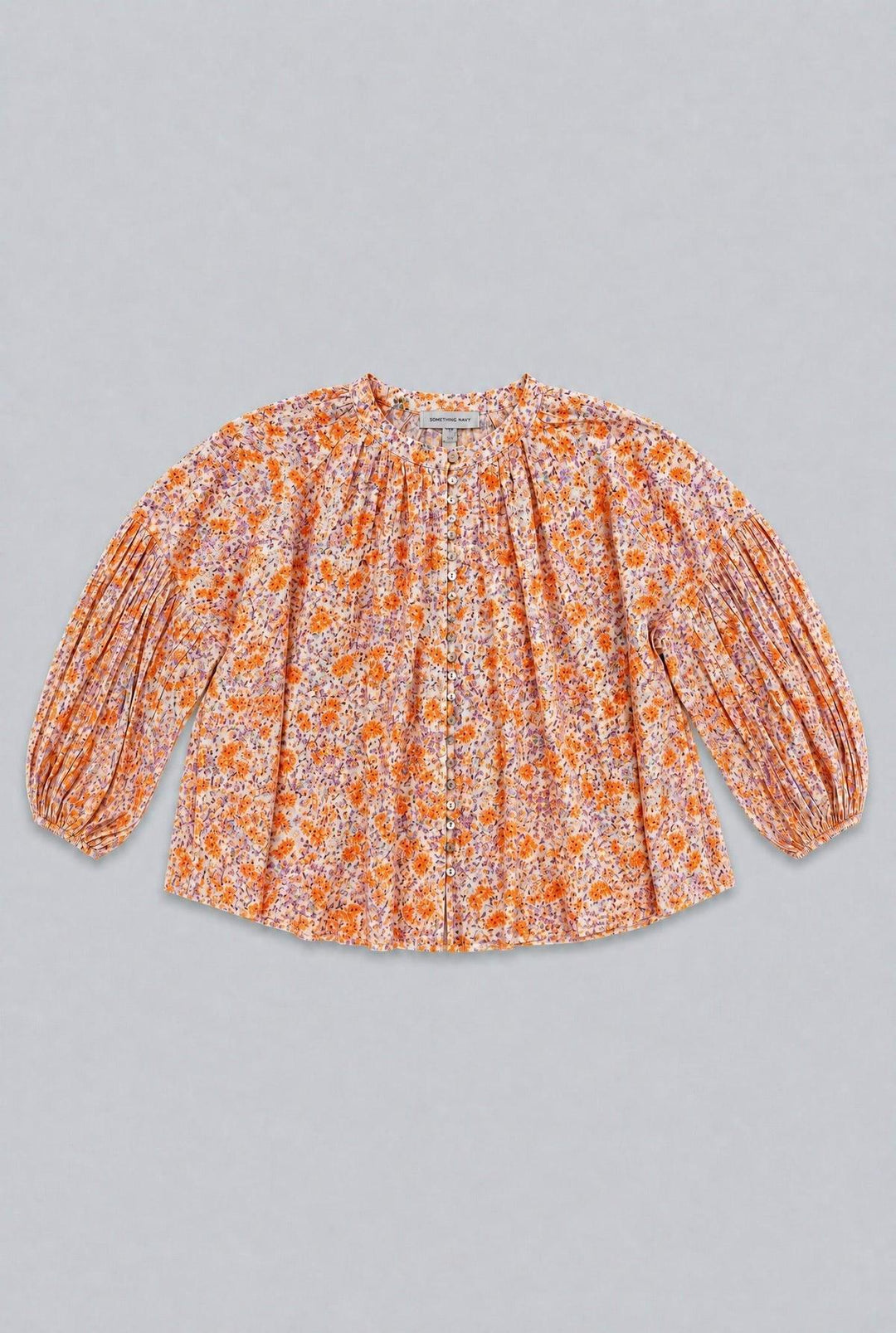 Long Sleeve Flowy Button Up - Orange Combo