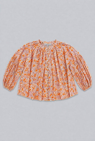 Long Sleeve Flowy Button Up - Orange Combo