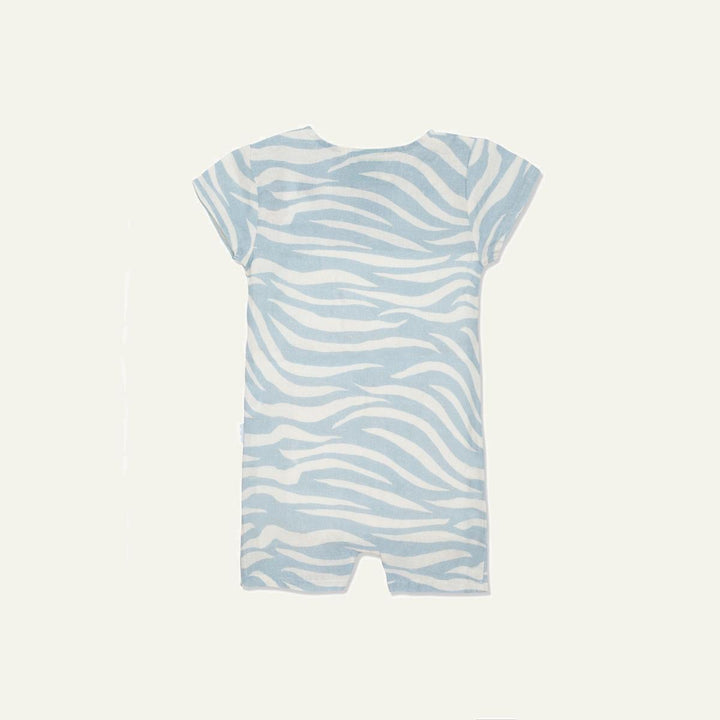 Linen Blue Zebra Baby Romper - Natural/sterling Blue