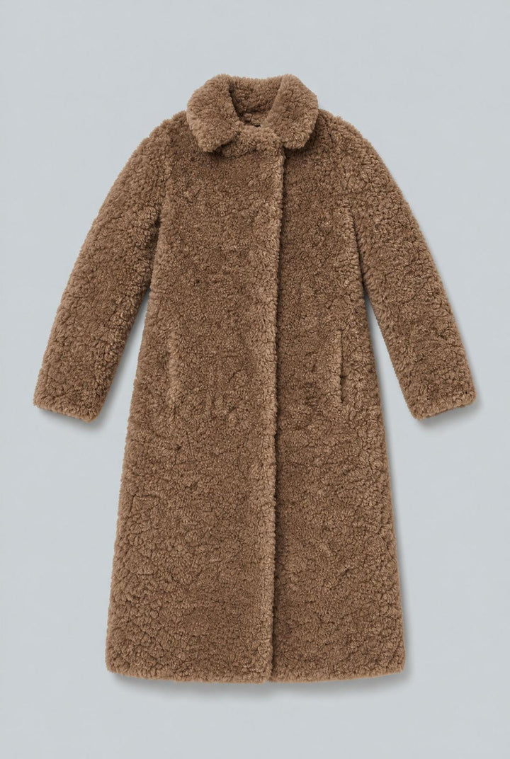 Faux Fur Belted Coat - Brown