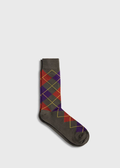 Cotton Blend Argyle Sock - Olive