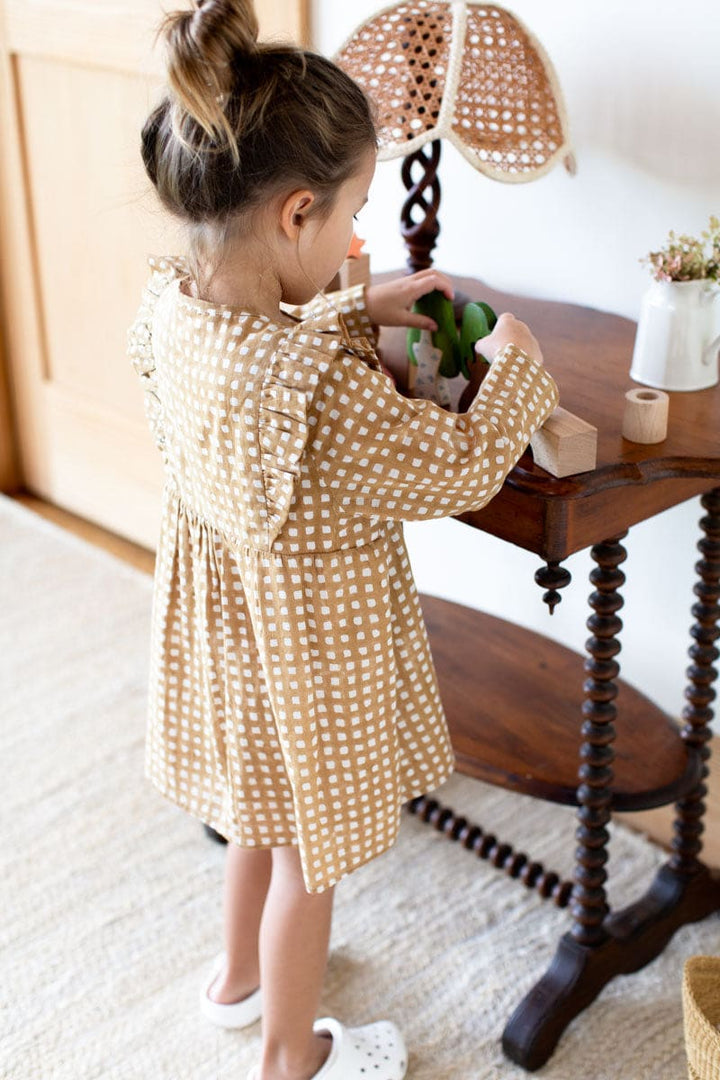 Little Fry Little Dress - Ochre Gingham Organic