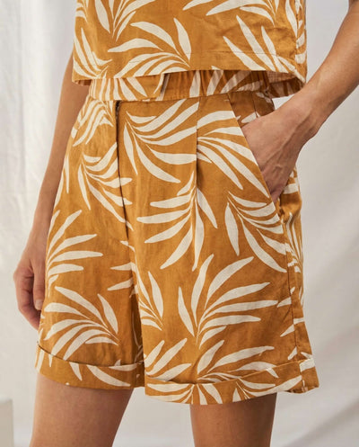 Olive Leaf Palm Beach Short - Tobacco/Cream