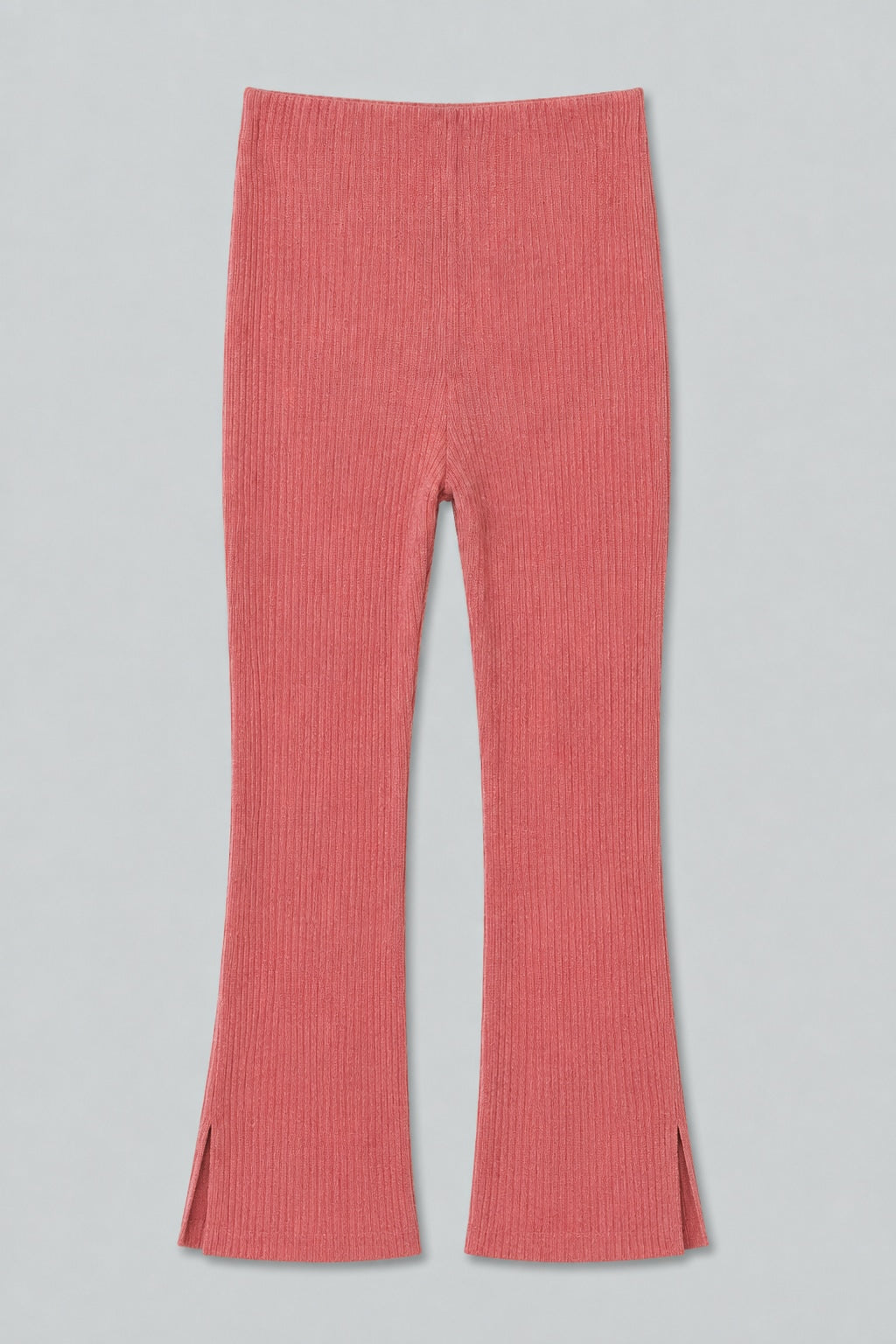 Ribbed Textured Flare Pants With Slits - Rose