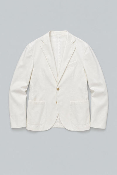 White Cotton Silk Blend Garment Dyed Jacket - White