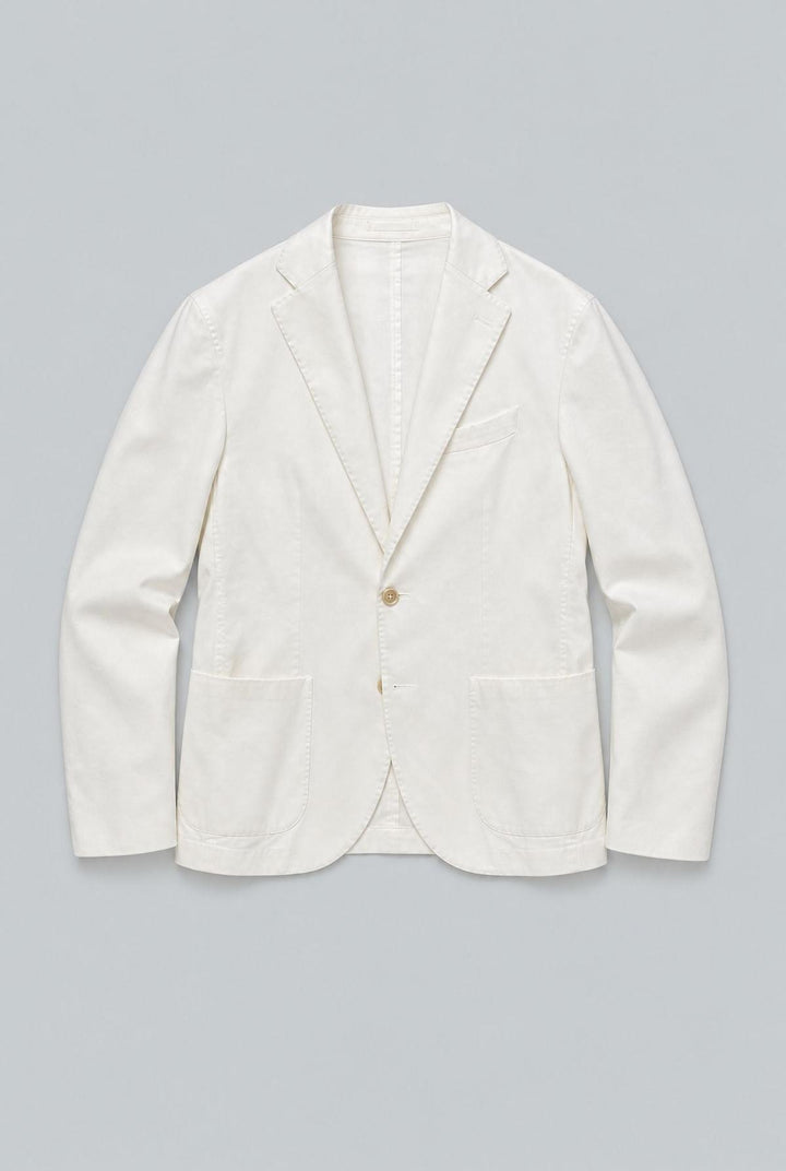 White Cotton Silk Blend Garment Dyed Jacket - White