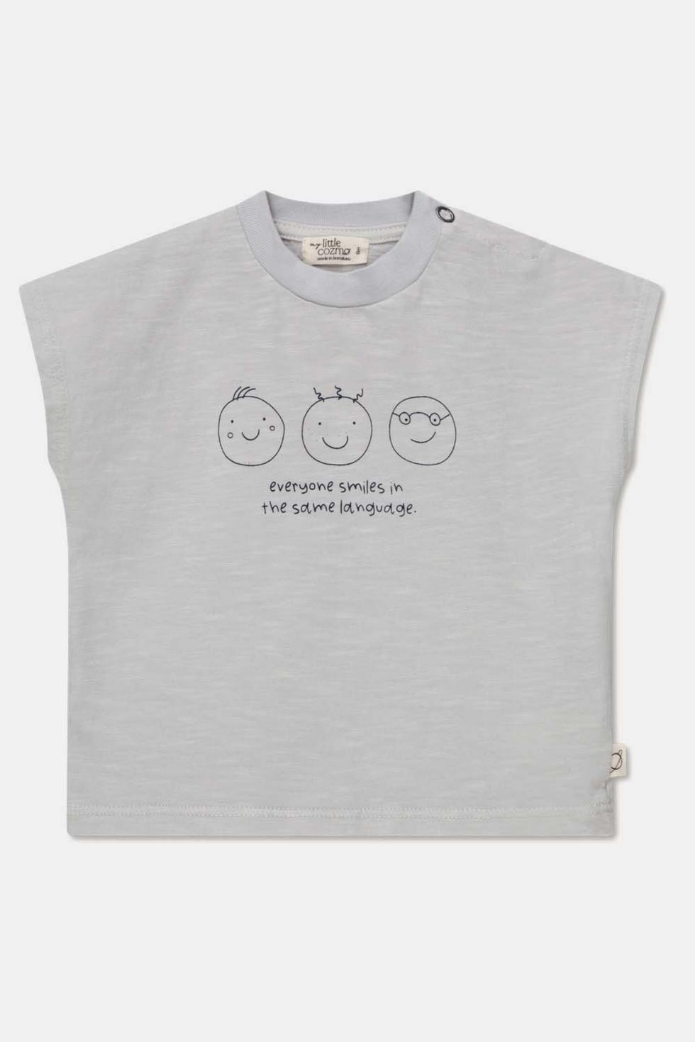 Print slub baby t-shirt smiles - Soft grey