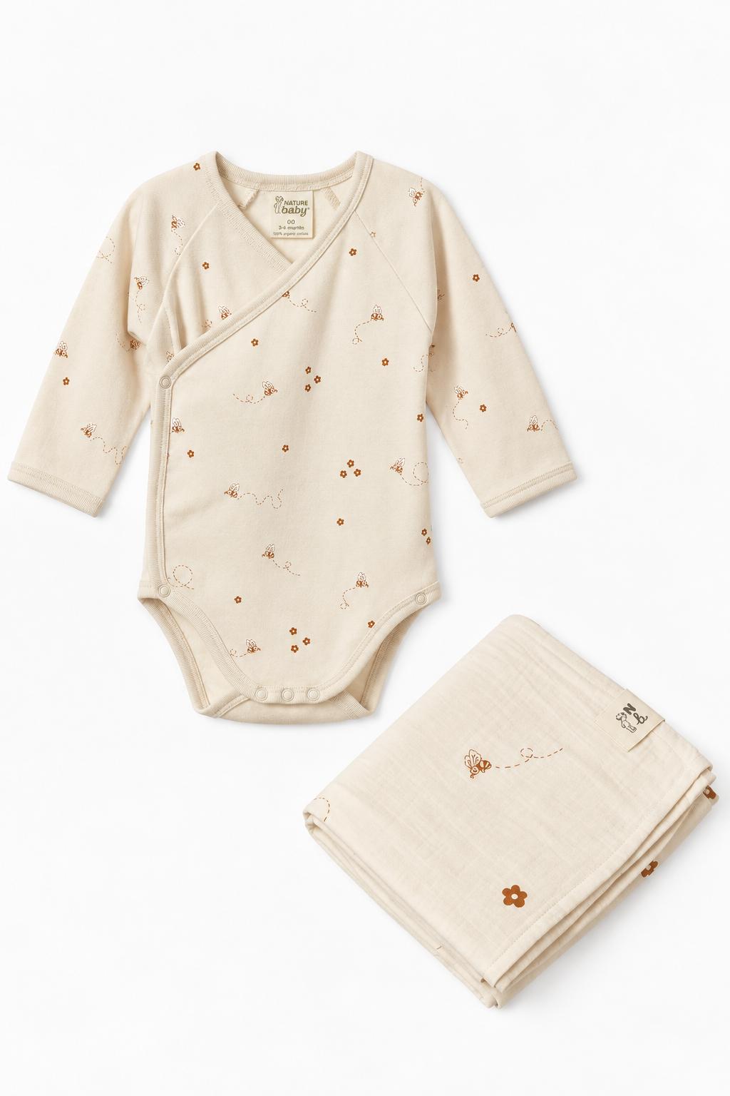 Nature Baby Kimono Bodysuit & Muslin Wrap Set - Bumble Bee