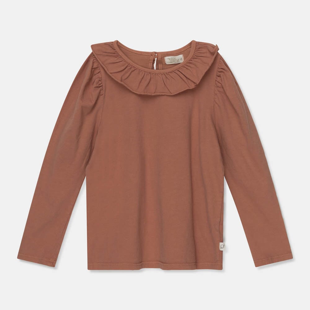 Organic Girls T-Shirt Frill Collar - Brown