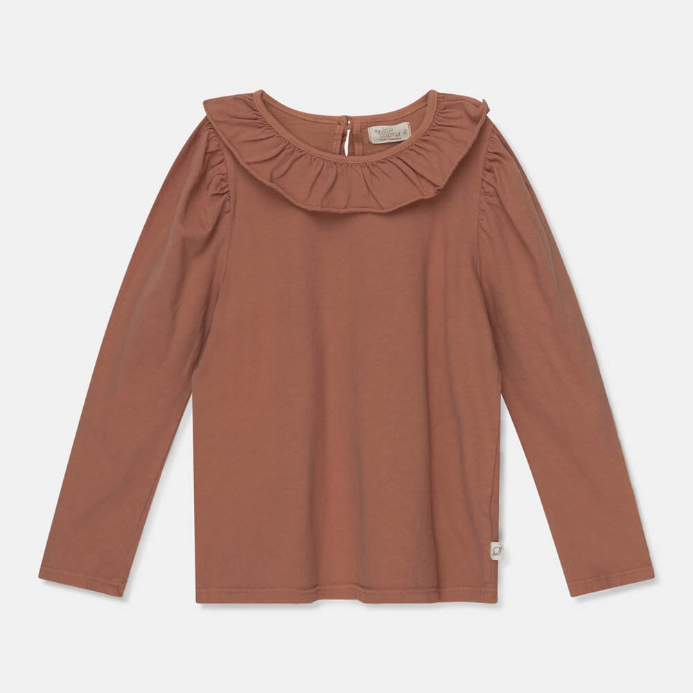 Organic Girls T-Shirt Frill Collar - Brown Blouses My Little Cozmo 