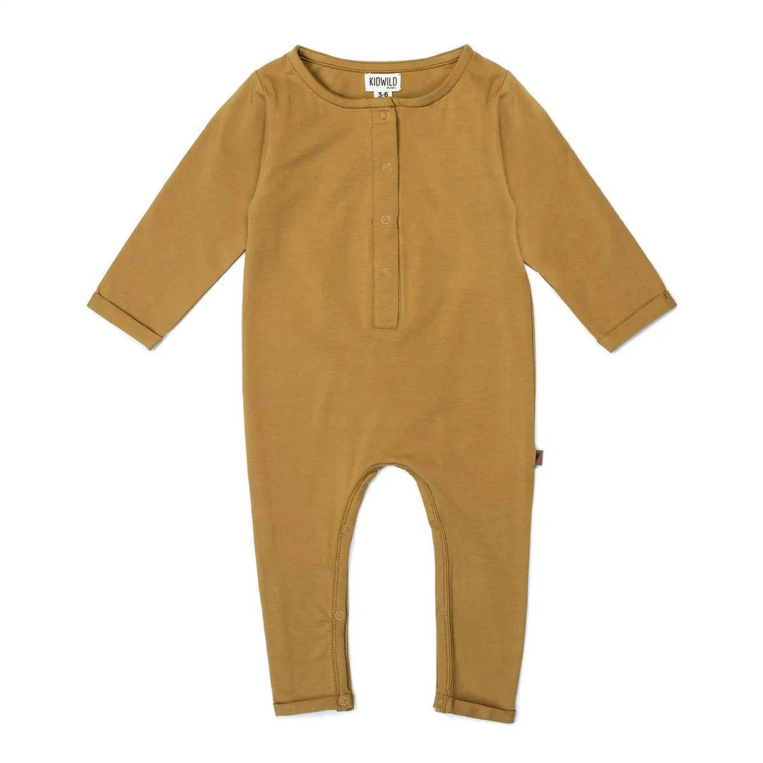 Organic Henley Playsuit - Ochre One Pieces Kid Wild