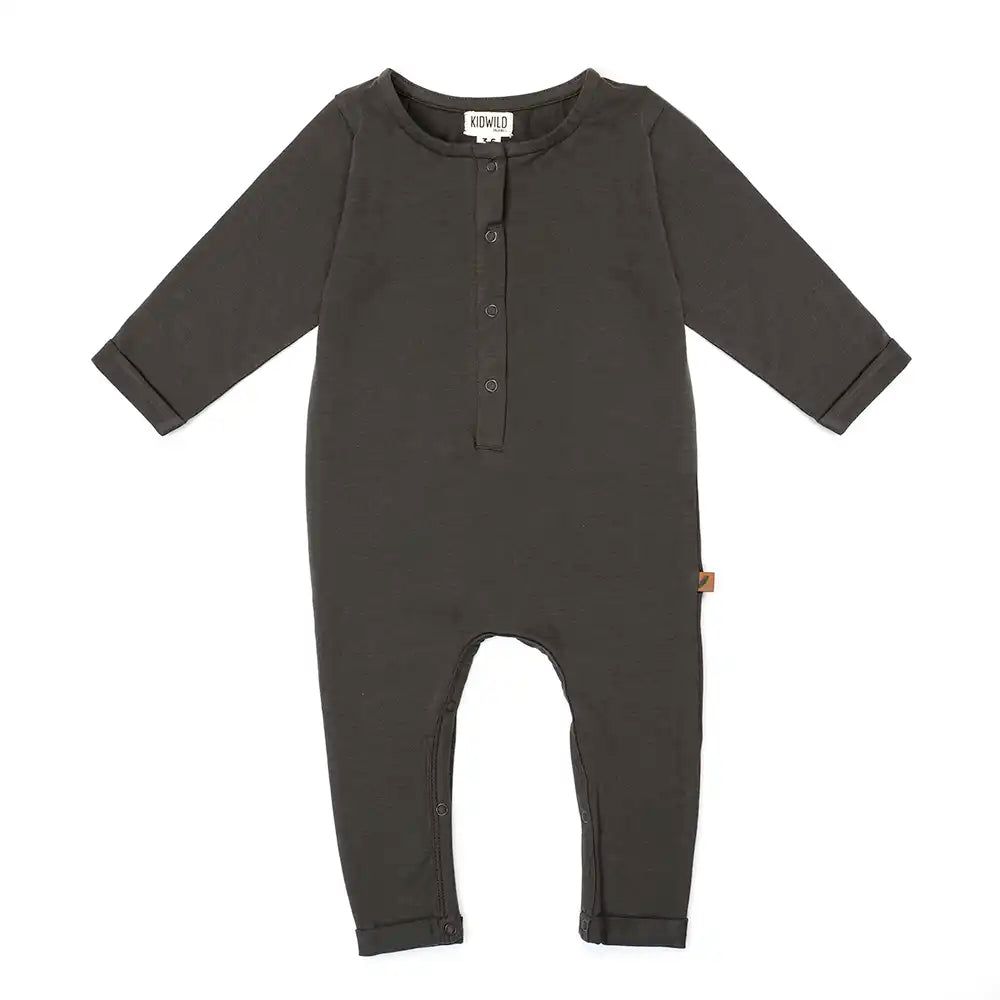 Organic Henley Playsuit - Slate One Pieces Kid Wild 