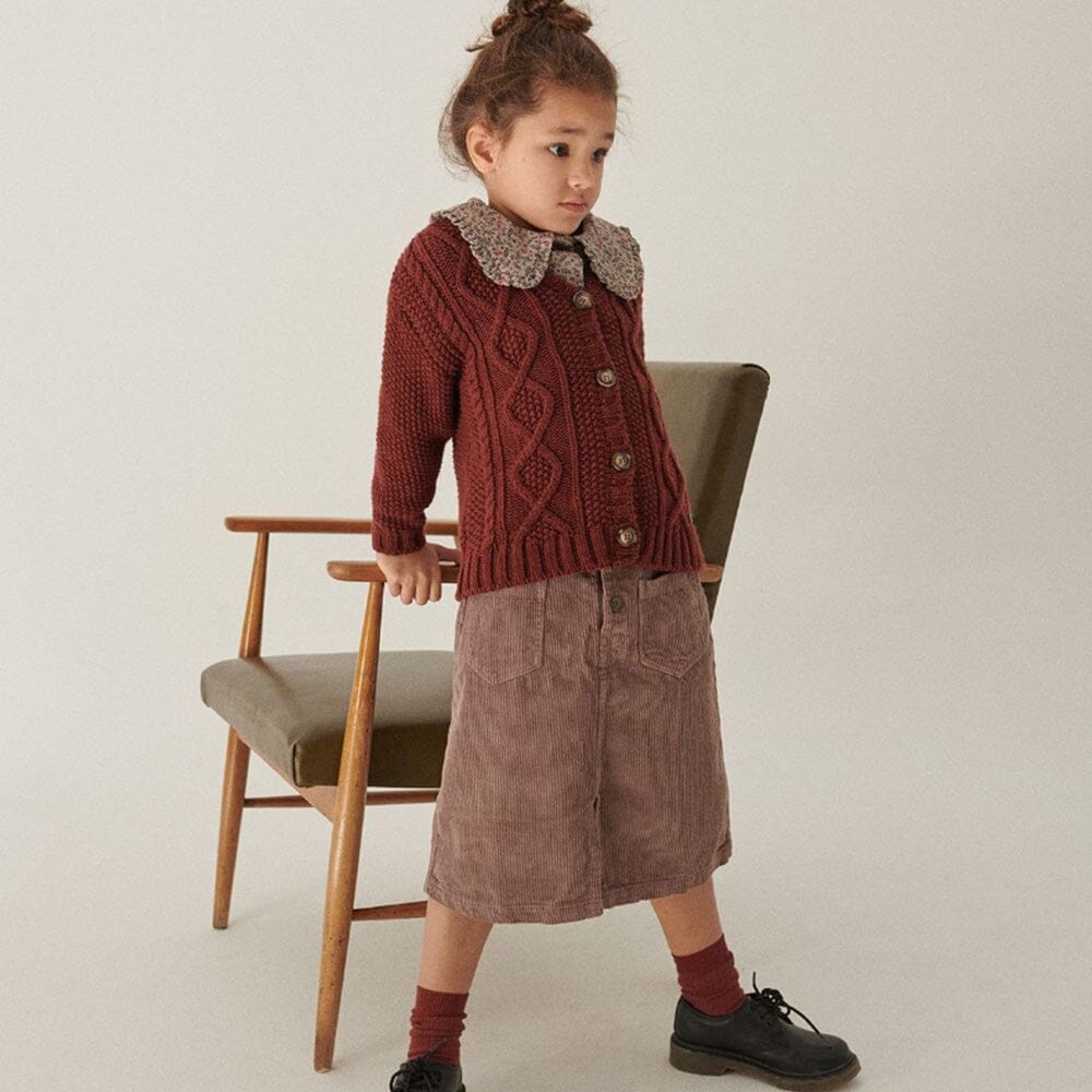 Organic Midi Corduroy Girls Skirt - Garnet